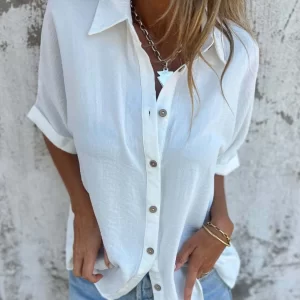 Full Size Collared Neck Half Sleeve Shirt Plus Size