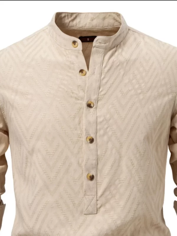 Men's Half Button Geometric Texture Collared Neck Shirt - Image 7