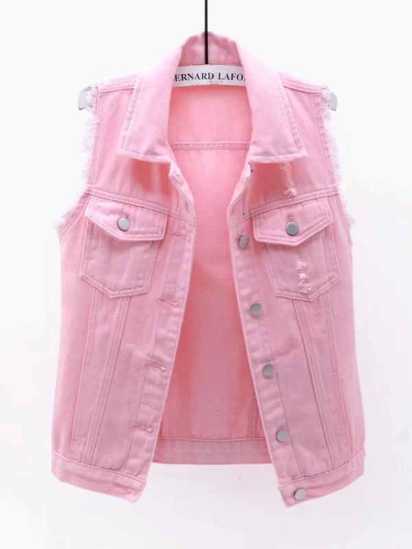 Full Size Button Down Raw Hem Sleeveless Denim Jacket Plus Size - Image 17