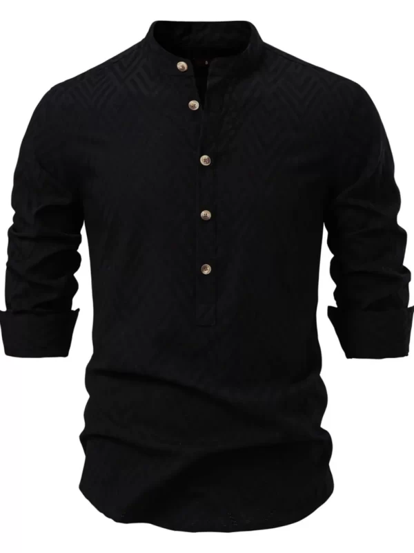 Men's Half Button Geometric Texture Collared Neck Shirt - Image 2