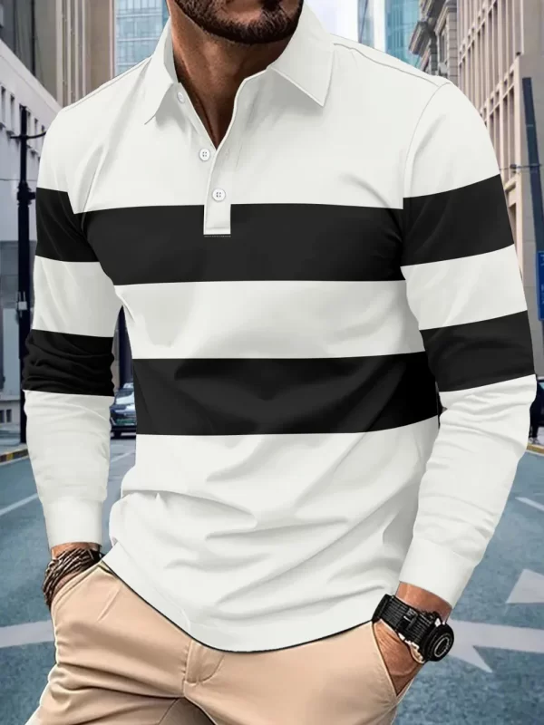 Men's Full Size Collared Contrast Striped Polo Plus Size - Image 4