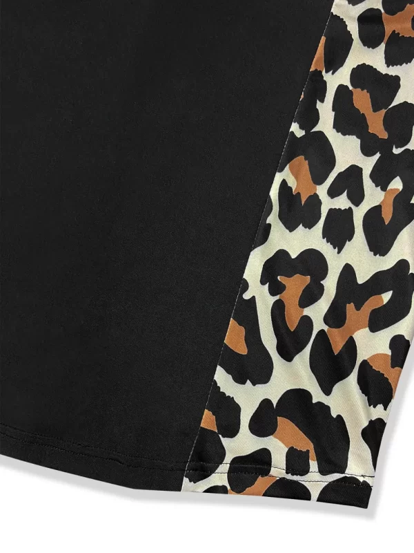 Plus Size Leopard Round Neck Long Sleeve Dress - Image 3