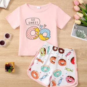Children's Donut Round Neck Top and Pants Set