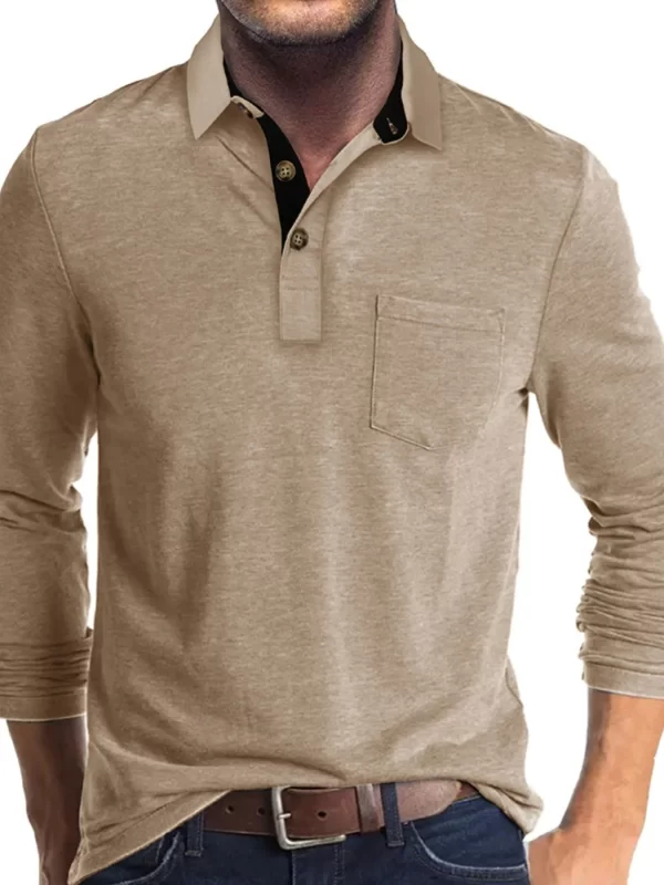 Men's Full Size Long Sleeve Pocket Polo Shirt Plus Size - Image 2