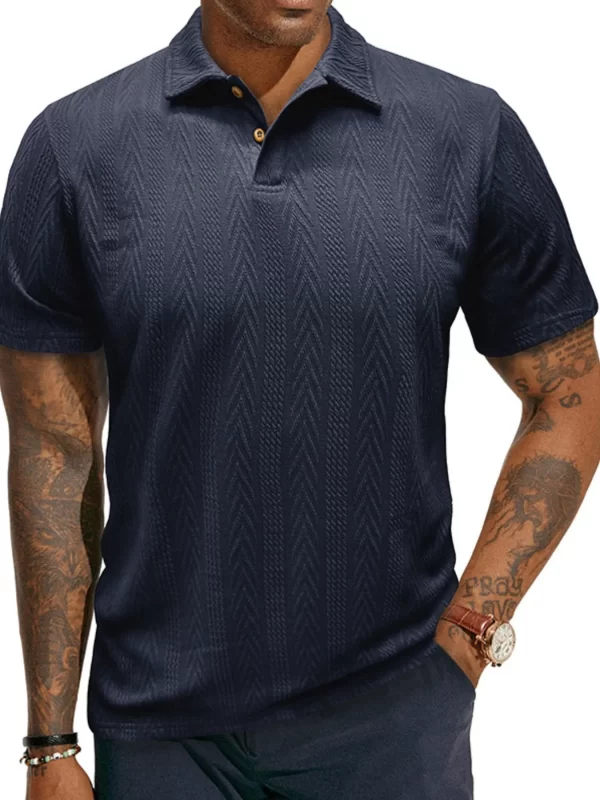 Men's Classic Chevron Textured Polo Shirt - Image 2