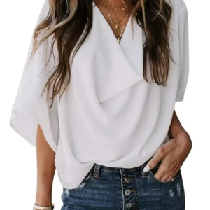 Full Size Ruched Three-Quarter Sleeve Blouse Plus Size