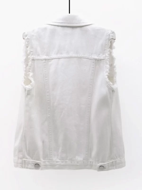 Full Size Button Down Raw Hem Sleeveless Denim Jacket Plus Size - Image 2