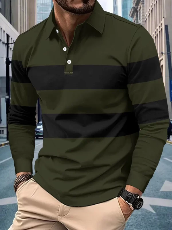 Men's Full Size Collared Contrast Striped Polo Plus Size - Image 3