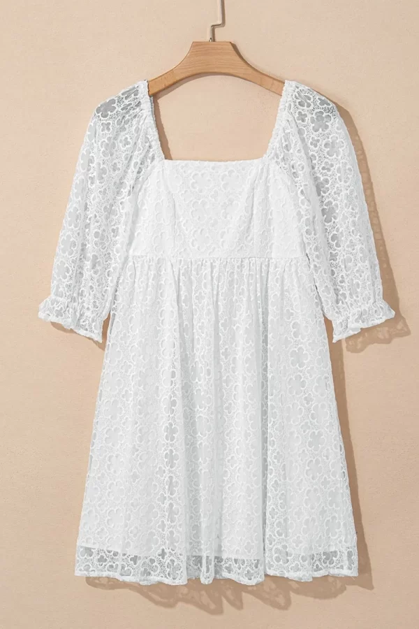 Lace Puff Sleeve Empire Waist Mini Dress - Image 9