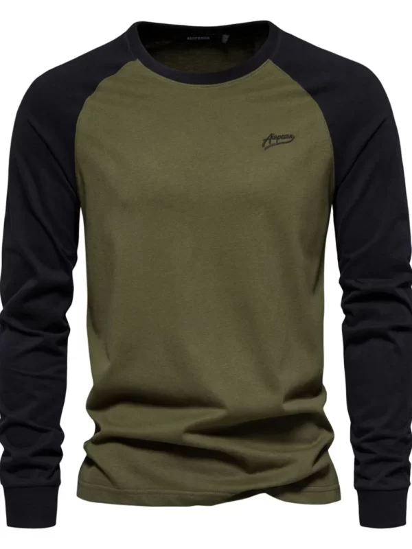 Men's Contrast Round Neck Raglan Sleeve T-Shirt