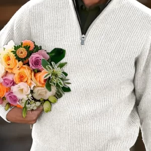Men's Full Size Quarter Zip Long Sleeve Polo Plus Size