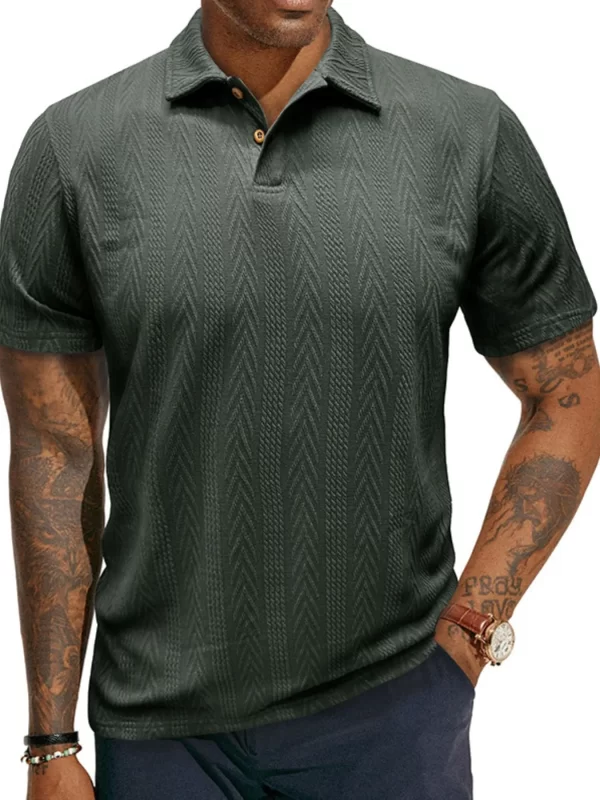 Men's Classic Chevron Textured Polo Shirt - Image 4