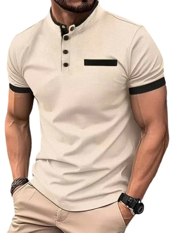 Men's Full Size Waffle Knit Button Detail Short Sleeve Polo Plus Size - Image 2