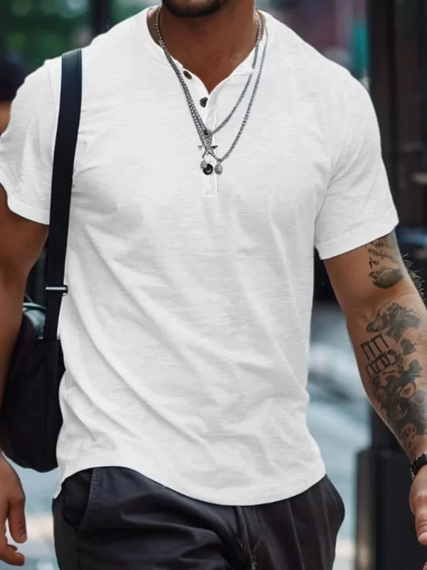 Men's Full Size Button Henley Collar Polo Shirt Plus Size - Image 7