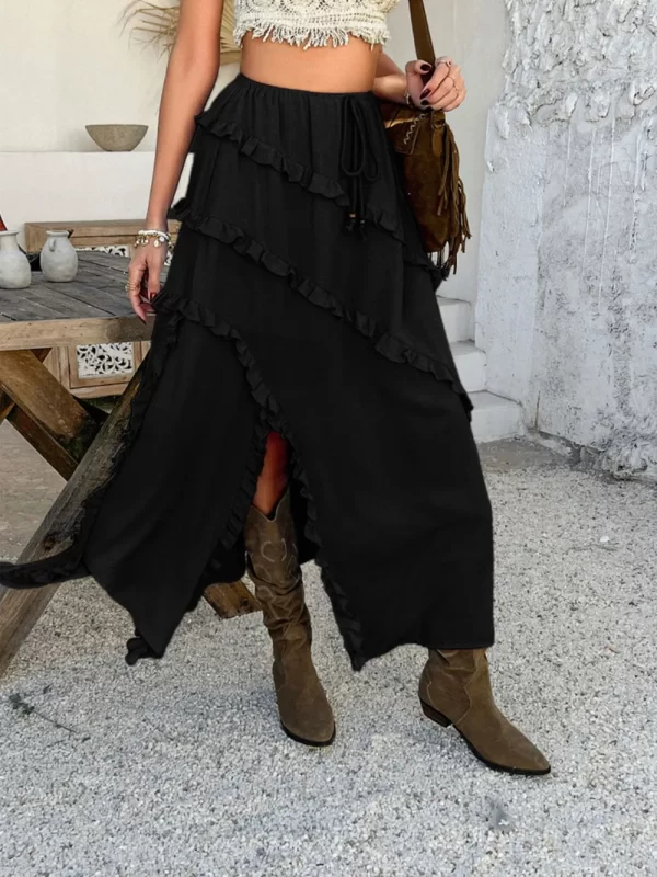 Devine Slit Drawstring Ruffled Skirt - Image 5