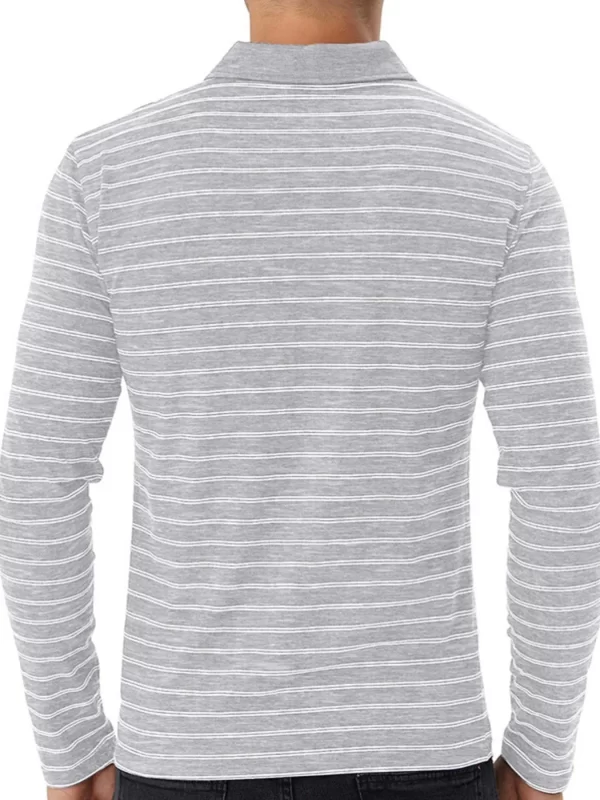 Men's Striped Long Sleeve Polo Shirt - Image 5