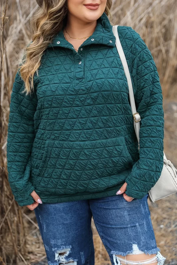 Plus Size Quarter Snap Quilted Sweatshirt - Image 5