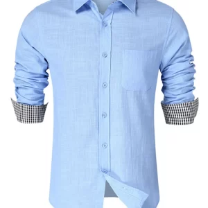 Men's Button-Down Shirt with Gingham Contrast