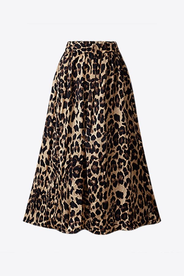 Plus Size Leopard Elastic Waist Midi Skirt - Image 2