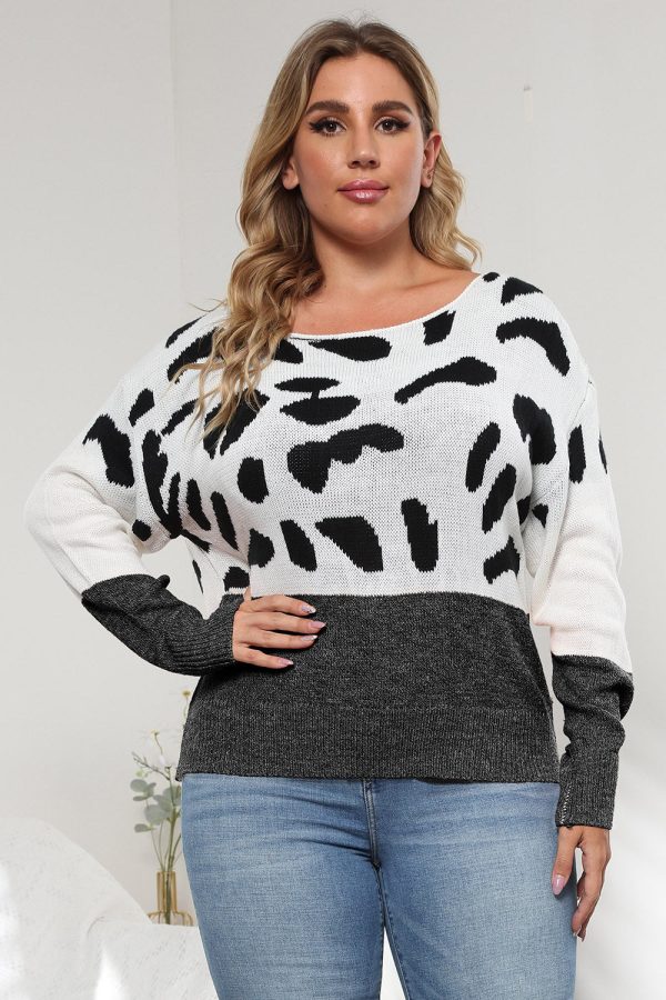 Plus Size Leopard Round Neck Long Sleeve Sweater - Image 2