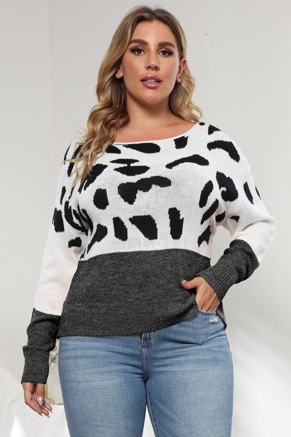 Plus Size Leopard Round Neck Long Sleeve Sweater - Image 4