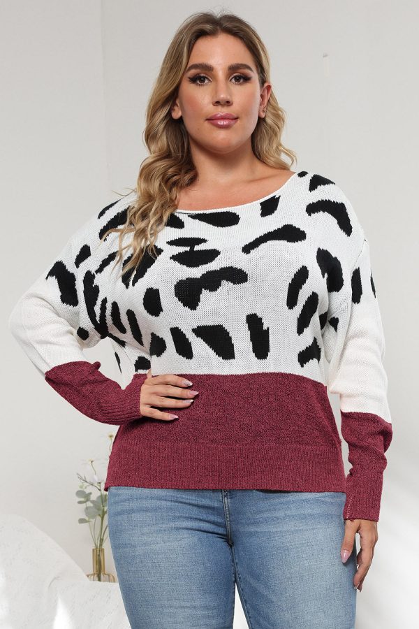 Plus Size Leopard Round Neck Long Sleeve Sweater - Image 10