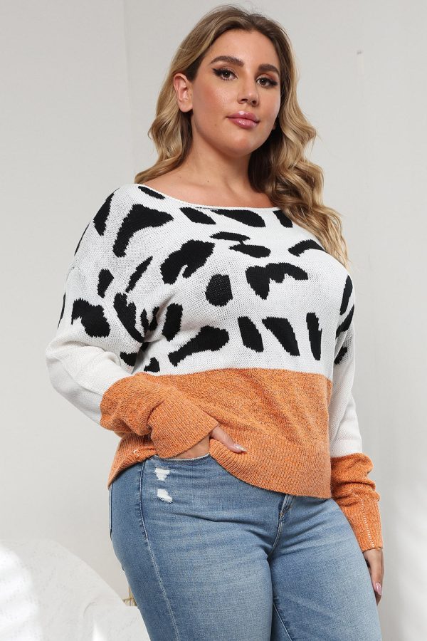Plus Size Leopard Round Neck Long Sleeve Sweater - Image 8