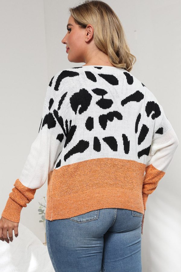 Plus Size Leopard Round Neck Long Sleeve Sweater - Image 9