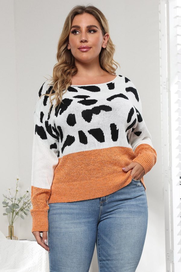 Plus Size Leopard Round Neck Long Sleeve Sweater - Image 6