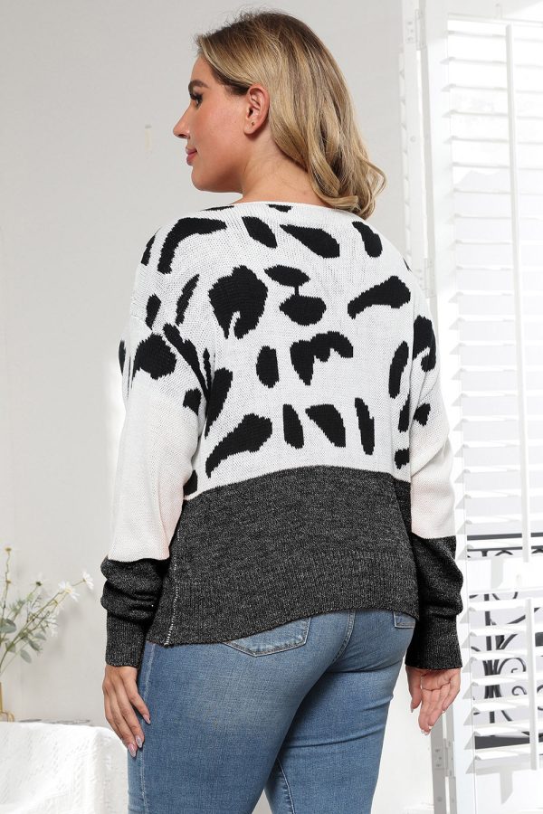 Plus Size Leopard Round Neck Long Sleeve Sweater - Image 3