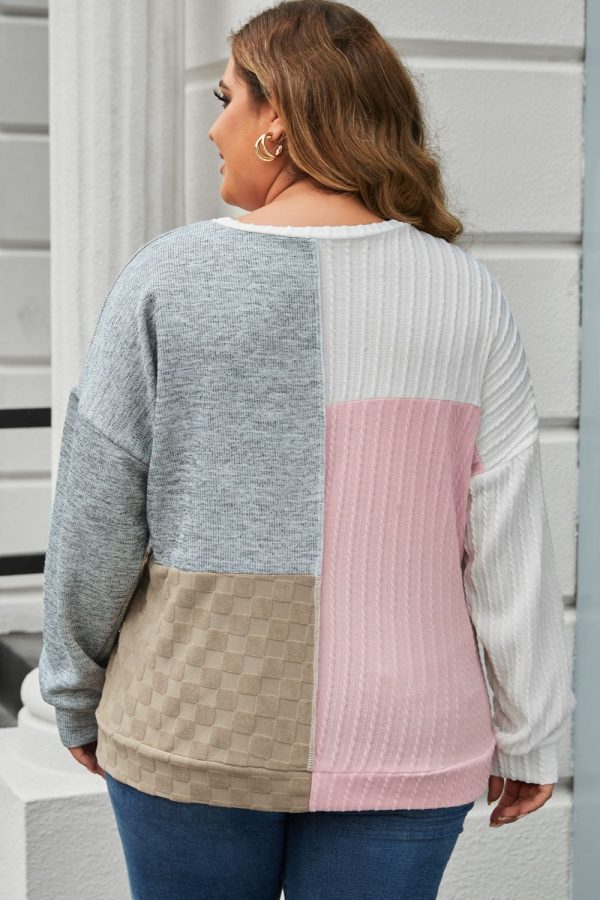 Plus Size Long Sleeve Color Block Top - Image 4