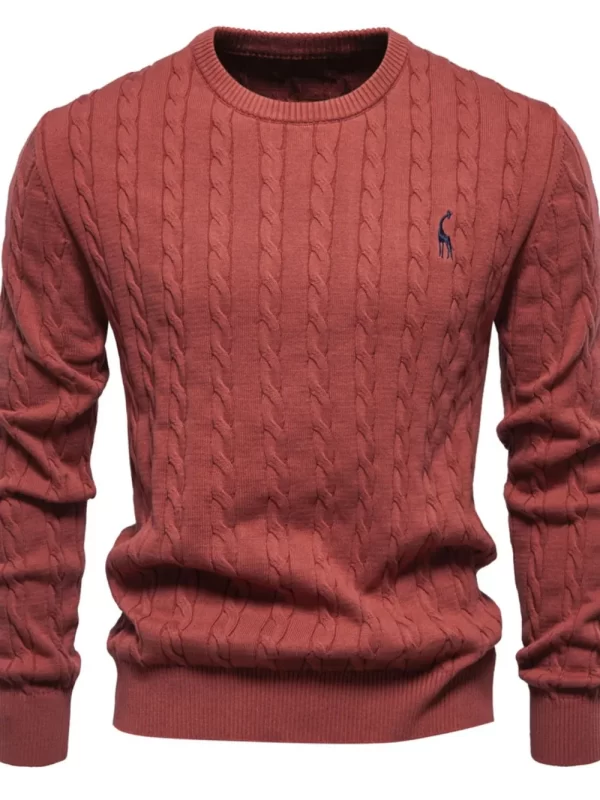 Men's Cable-Knit Round Neck Long Sleeve Sweater - Image 2