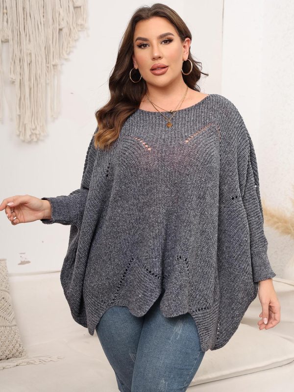 Plus Size Round Neck Batwing Sleeve Sweater - Image 2