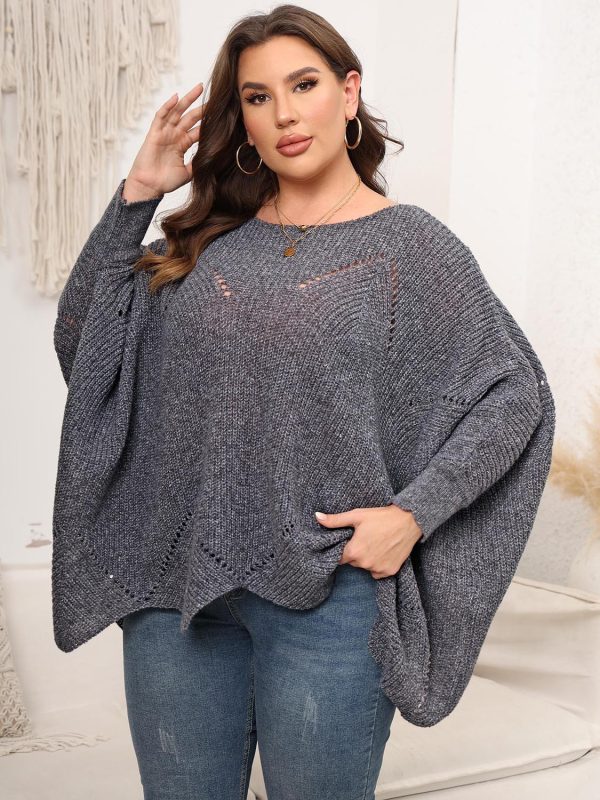 Plus Size Round Neck Batwing Sleeve Sweater - Image 4