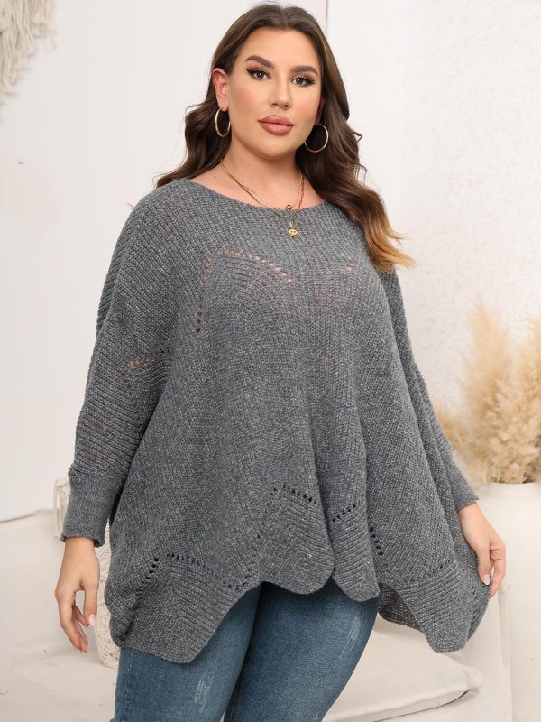 Plus Size Round Neck Batwing Sleeve Sweater - Image 16