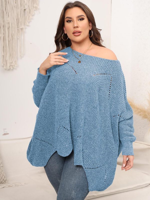 Plus Size Round Neck Batwing Sleeve Sweater - Image 12