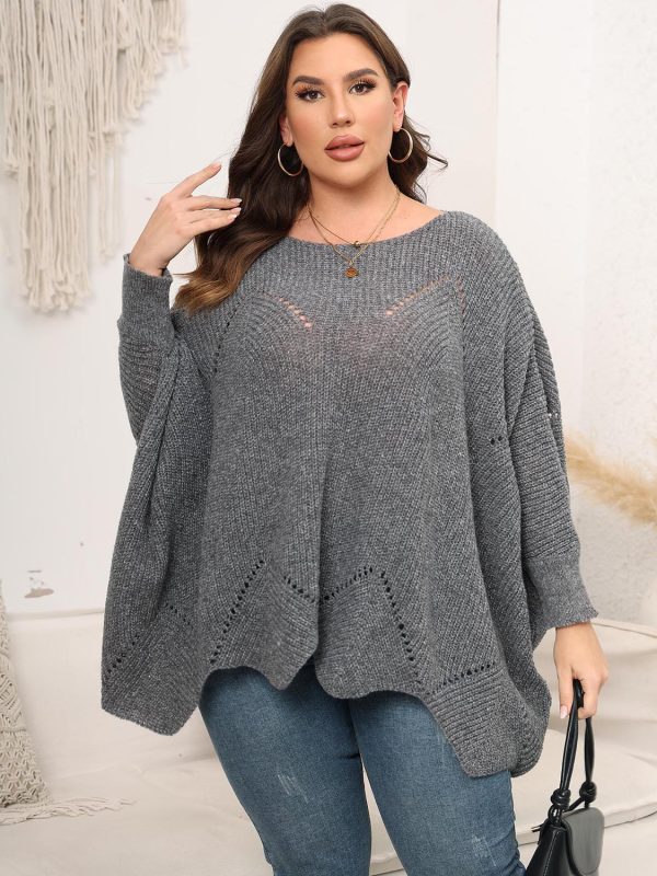 Plus Size Round Neck Batwing Sleeve Sweater - Image 15