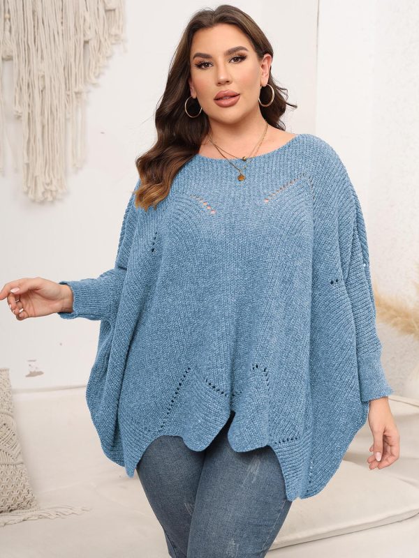 Plus Size Round Neck Batwing Sleeve Sweater - Image 10
