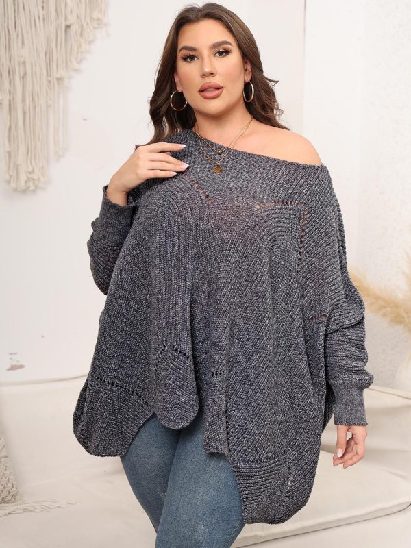 Plus Size Round Neck Batwing Sleeve Sweater - Image 5