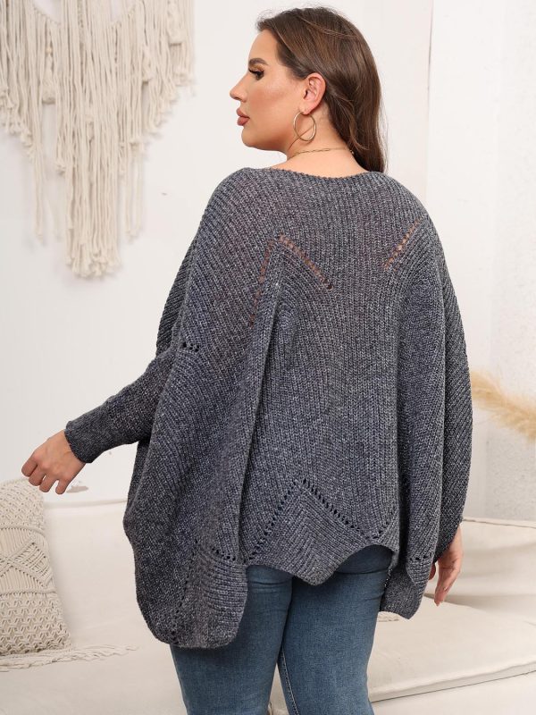 Plus Size Round Neck Batwing Sleeve Sweater - Image 3