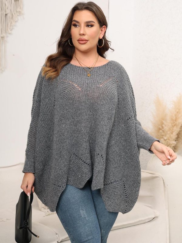 Plus Size Round Neck Batwing Sleeve Sweater - Image 14