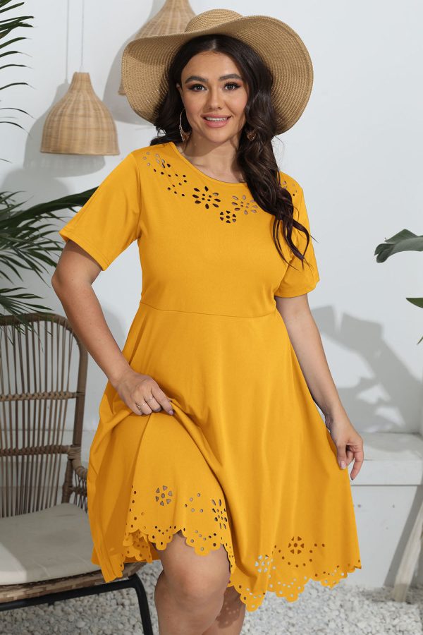 Plus Size Round Neck Openwork Dress - Image 11