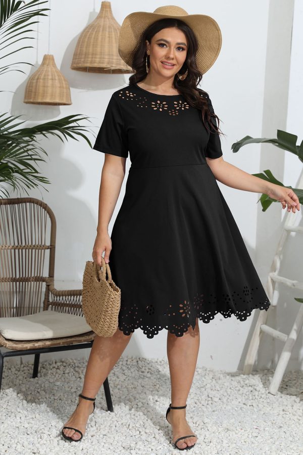 Plus Size Round Neck Openwork Dress - Image 6