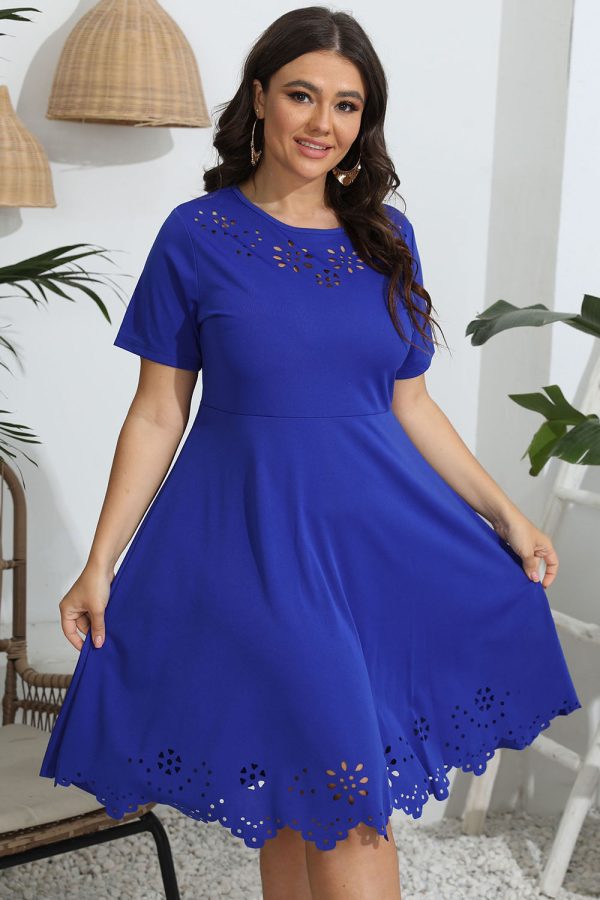 Plus Size Round Neck Openwork Dress - Image 14