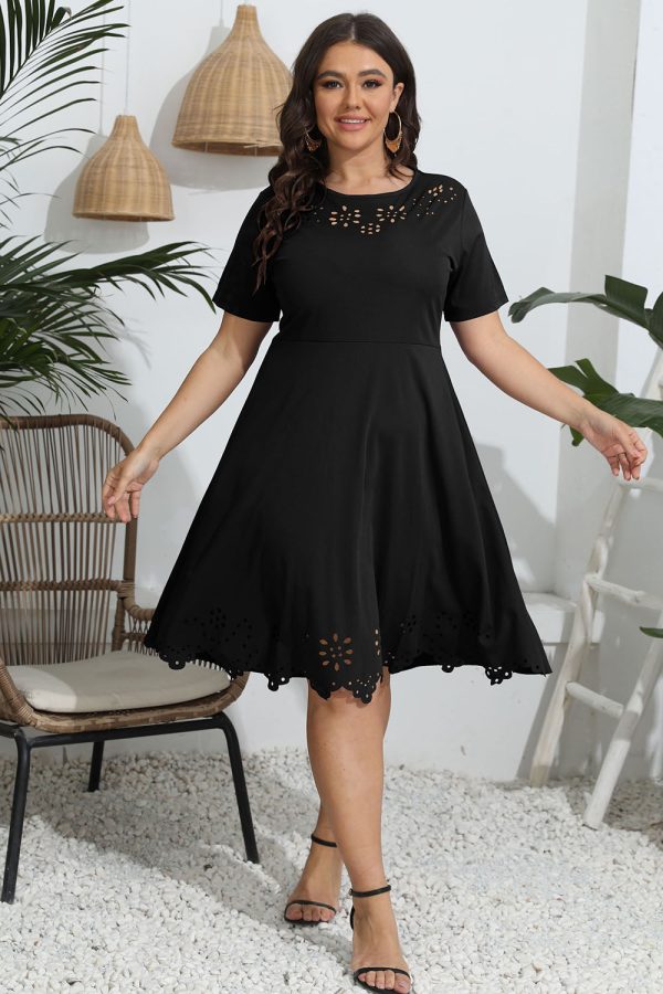 Plus Size Round Neck Openwork Dress - Image 5