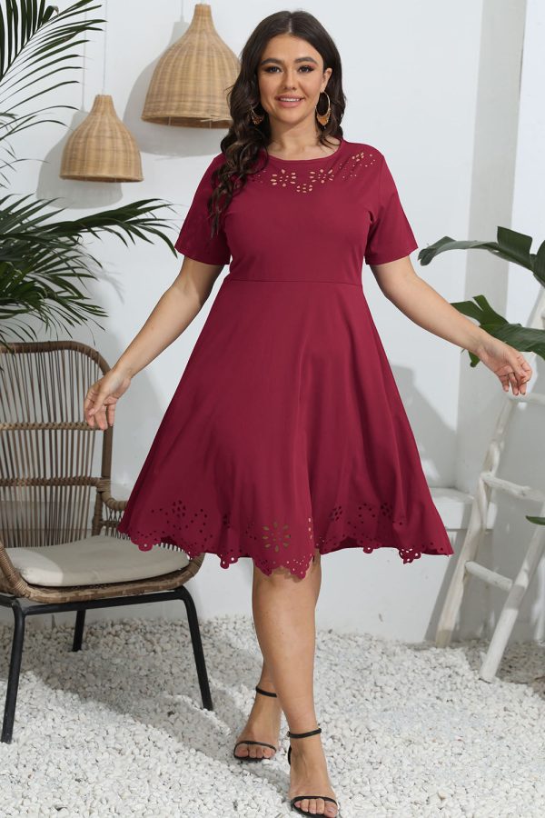 Plus Size Round Neck Openwork Dress - Image 2