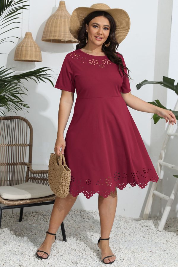 Plus Size Round Neck Openwork Dress - Image 4