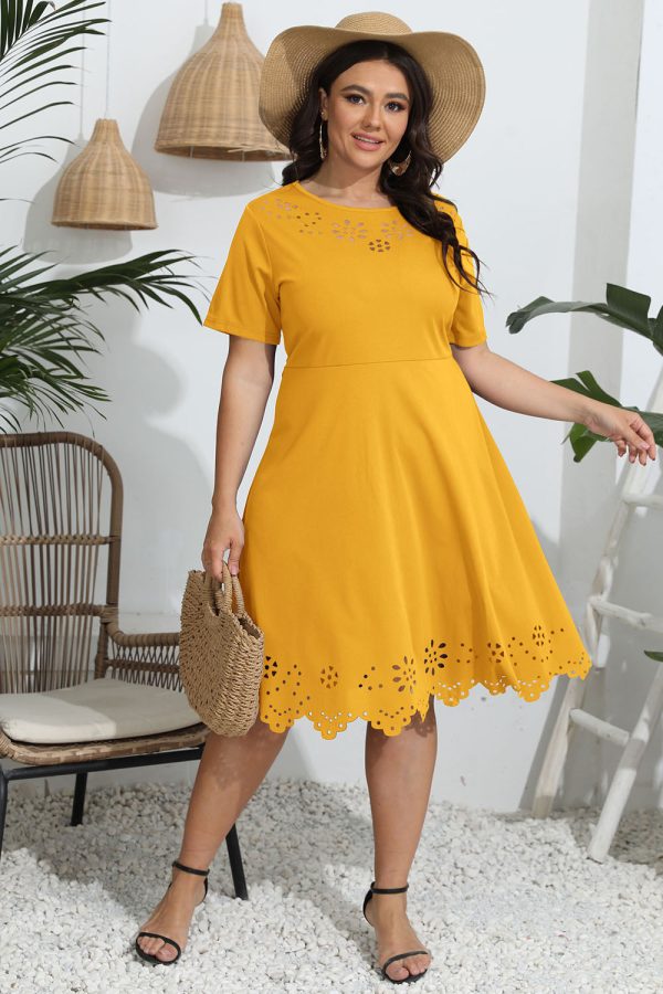 Plus Size Round Neck Openwork Dress - Image 10