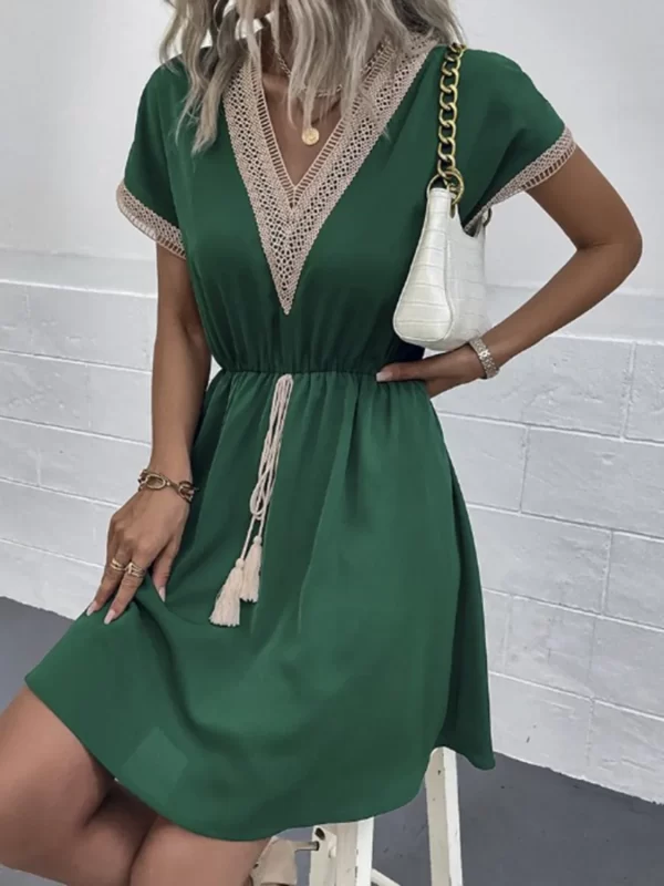 Full Size V-Neck Short Sleeve Dress Plus Size - Image 5