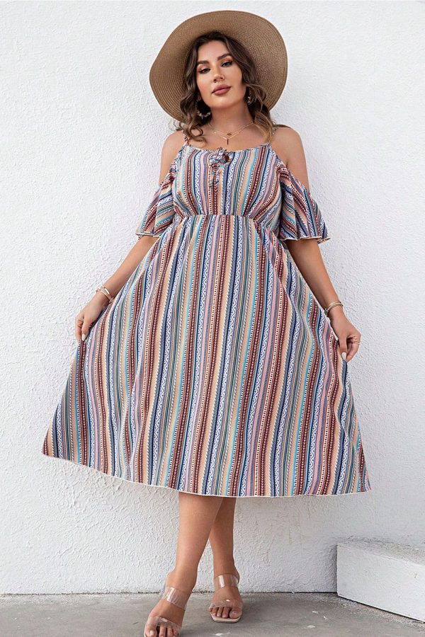 Plus Size Striped Cold-Shoulder Dress - Image 4